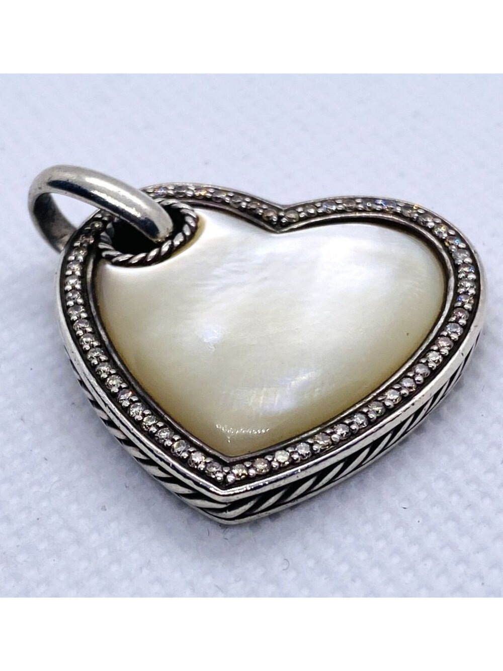 David Yurman Mother of Pearl Heart Diamond Pendant Large